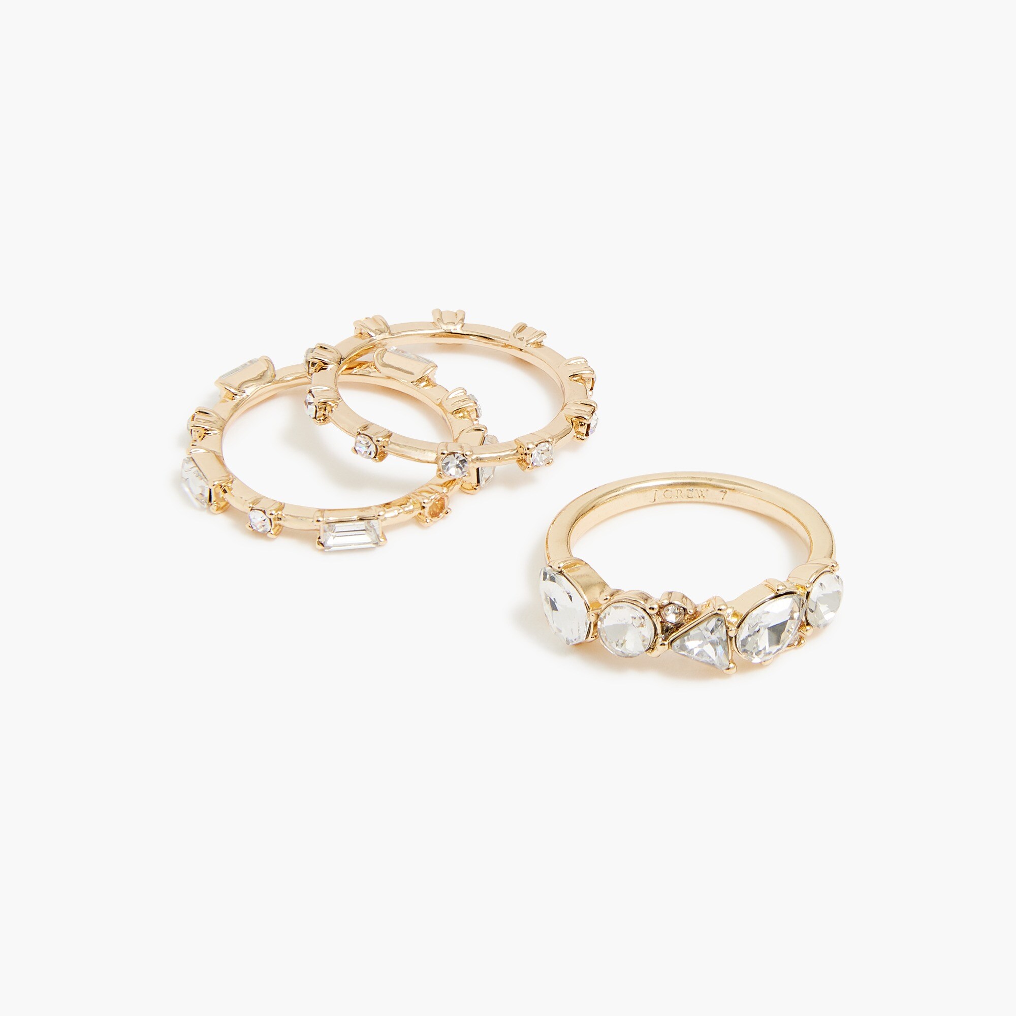 Crystal gem layering rings set