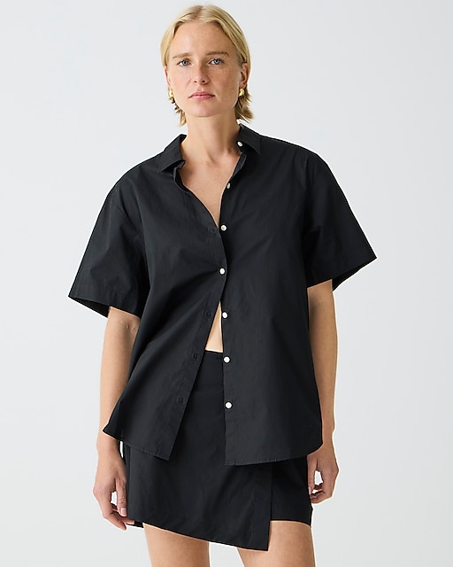 womens Cotton poplin short-sleeve button-up shirt