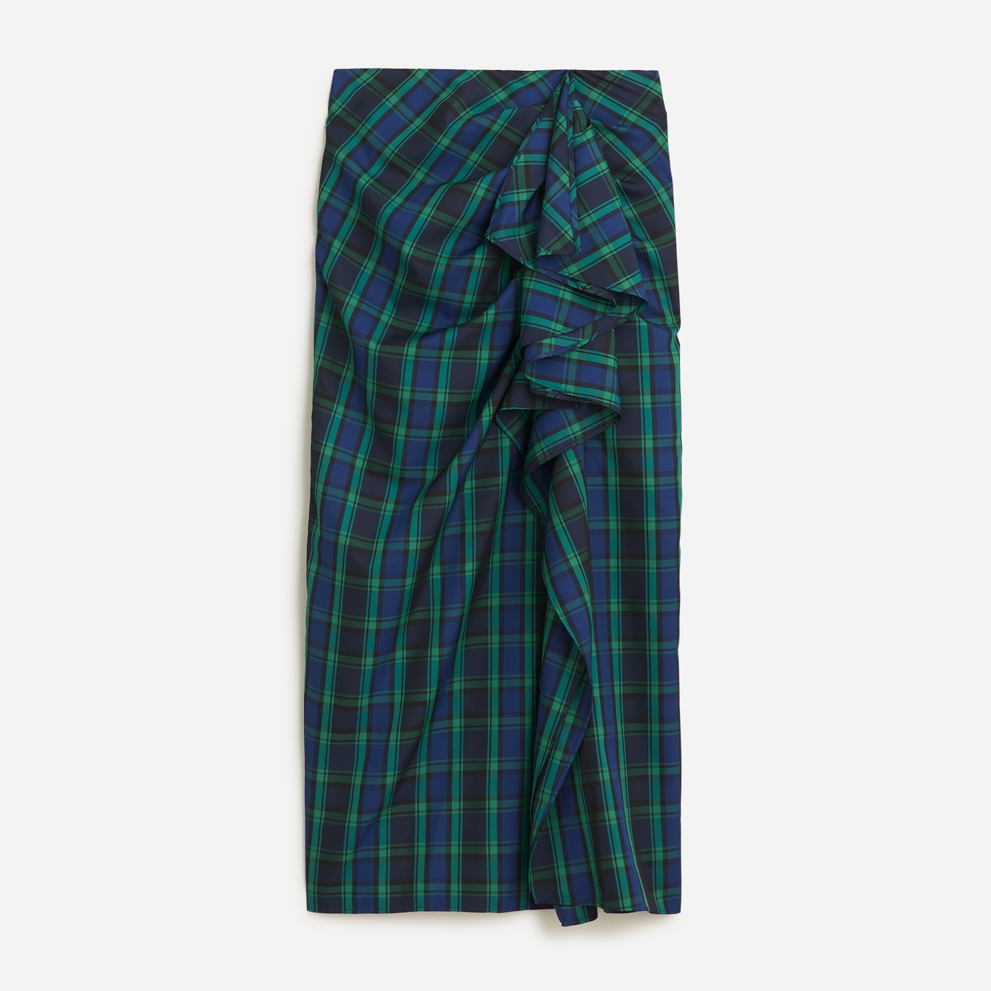 Long ruffle skirt in Black Watch tartan