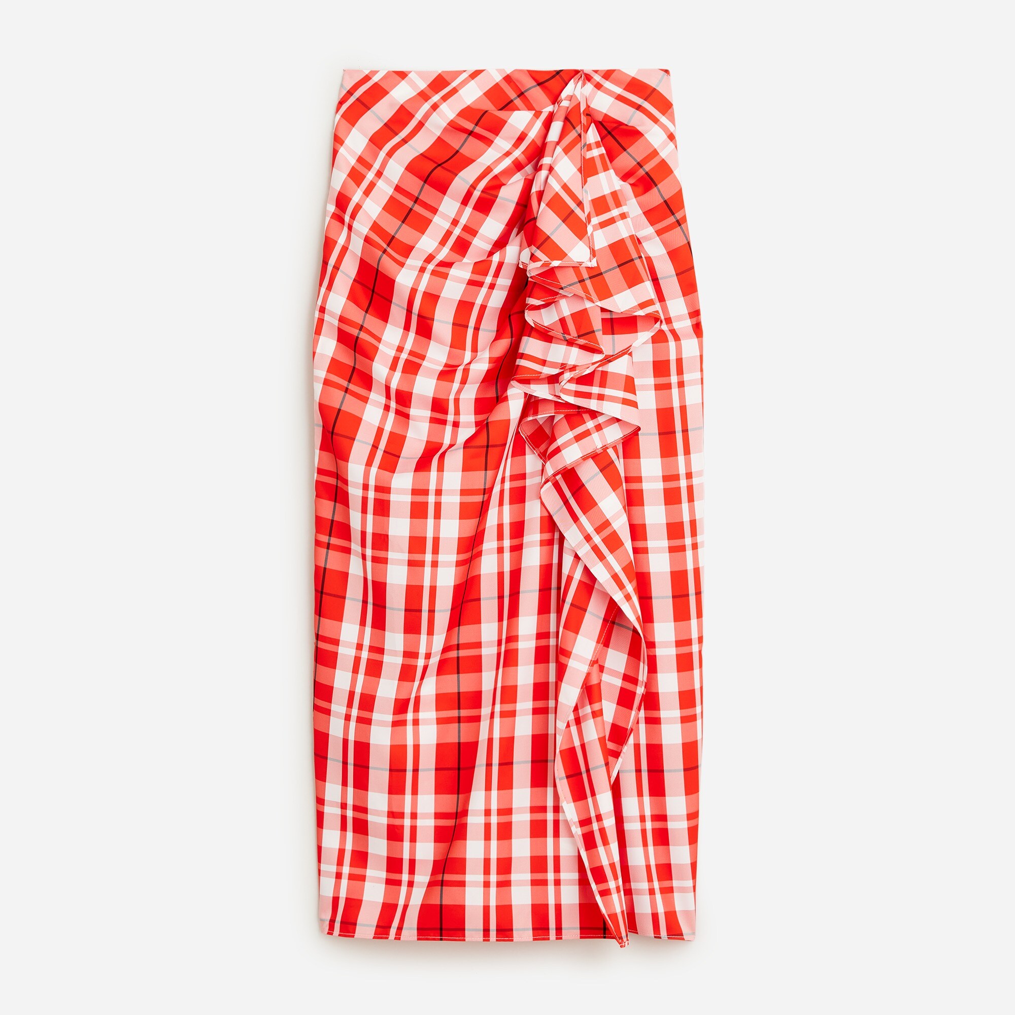 Long ruffle skirt in plaid