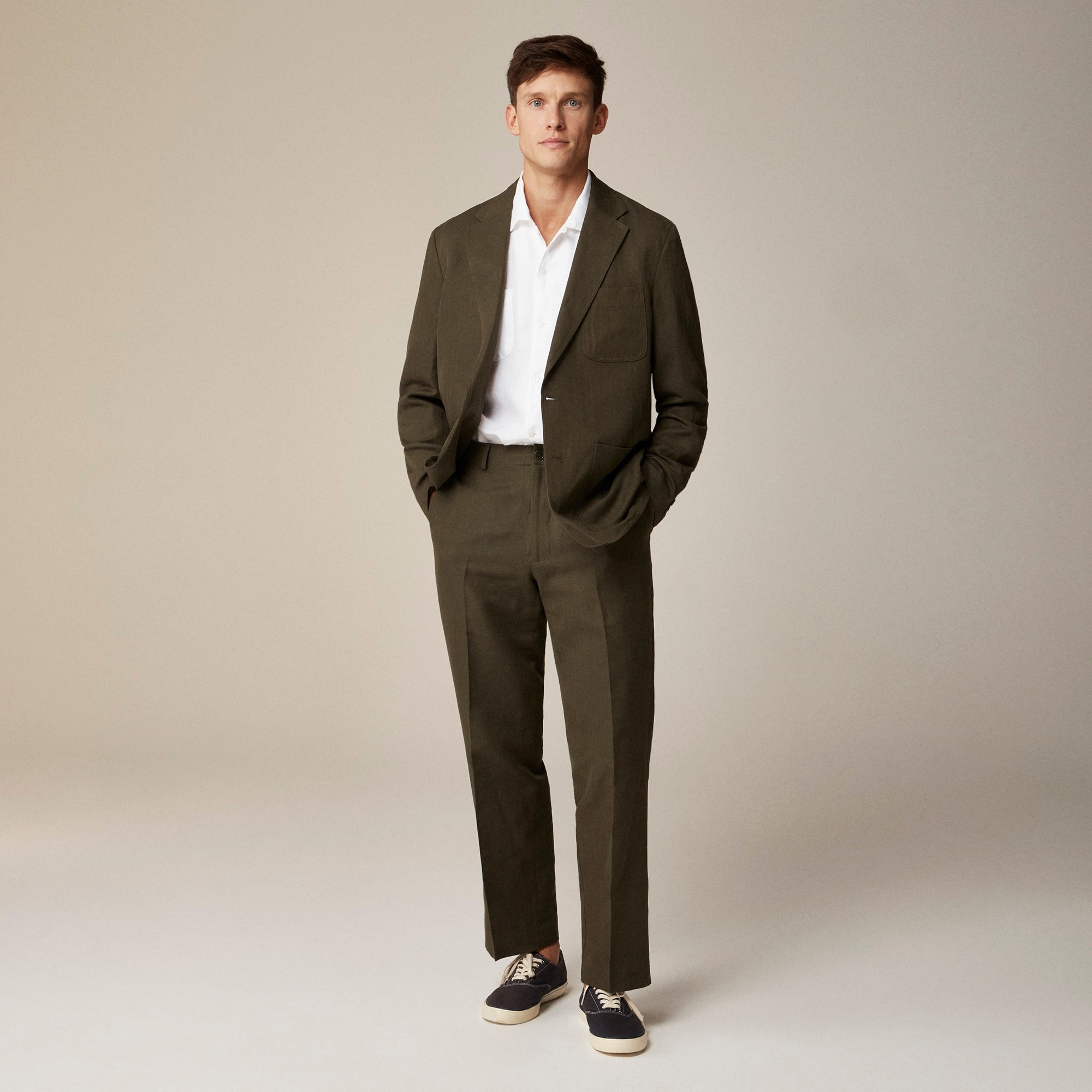  Kenmare Relaxed-fit unstructured suit jacket in cotton-linen blend herringbone