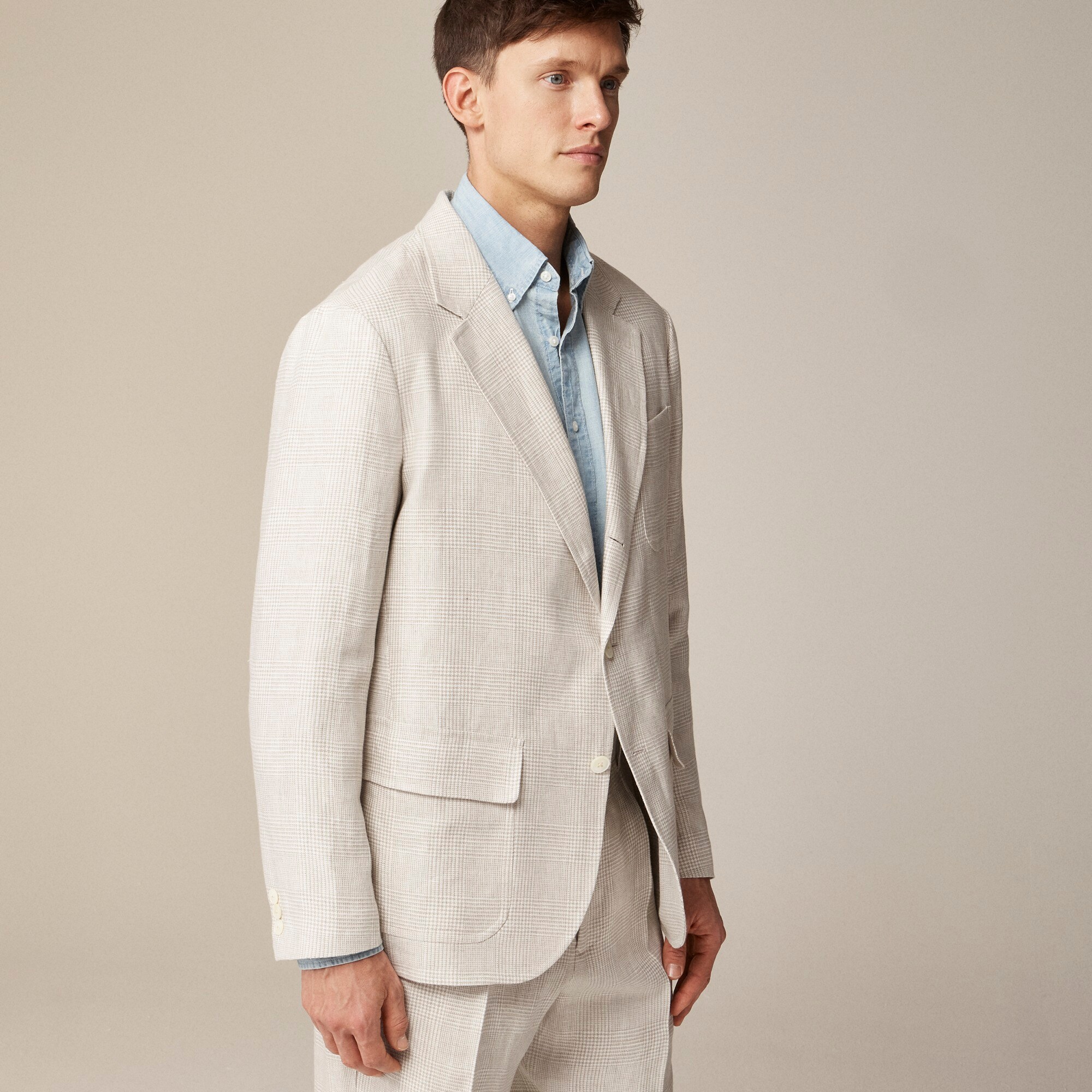 Big-fit unstructured suit jacket in linen twill glen plaid