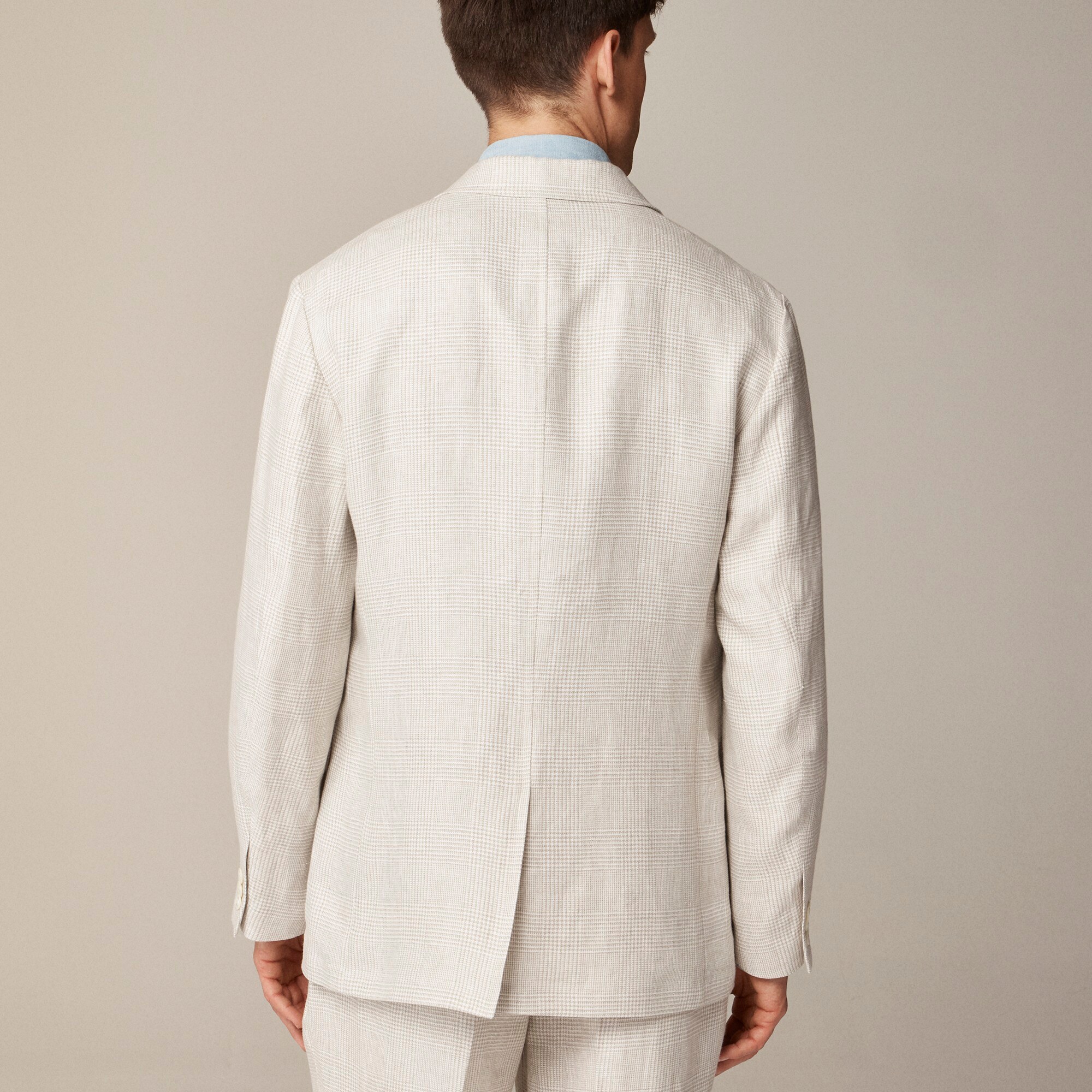 Big-fit unstructured suit jacket in linen twill glen plaid