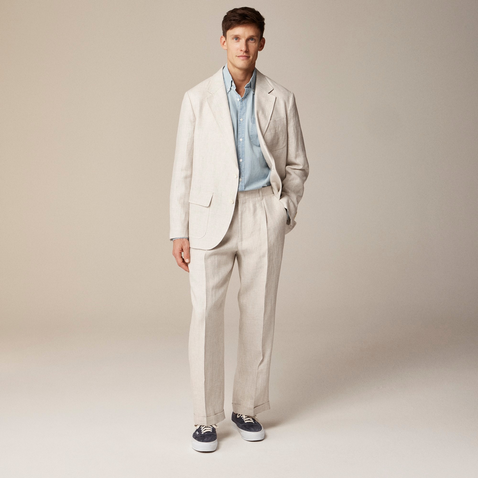  Big-fit unstructured suit jacket in linen twill glen plaid