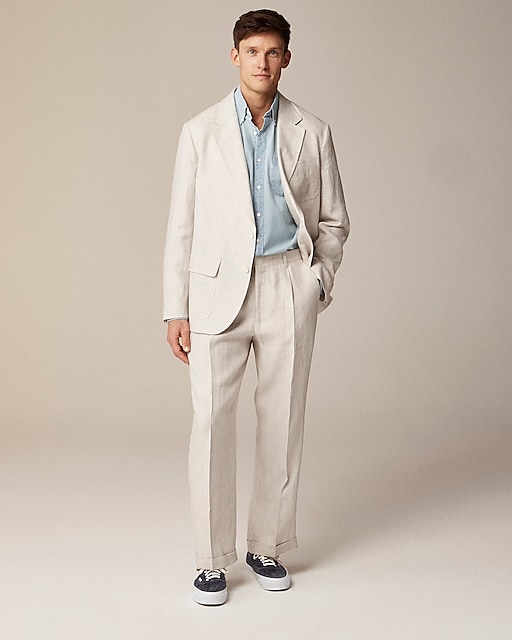  Big-fit unstructured suit jacket in linen twill plaid