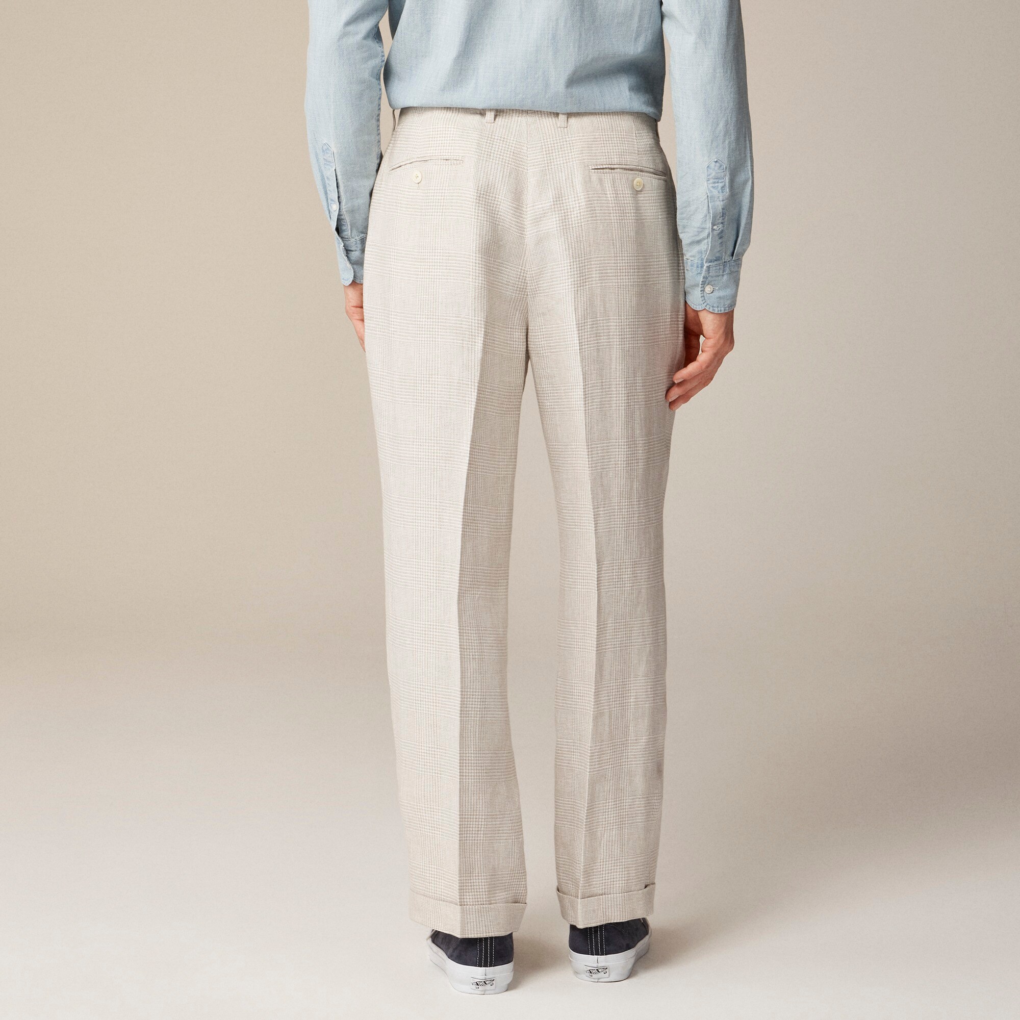 Big-fit pleated suit pant in linen twill glen plaid