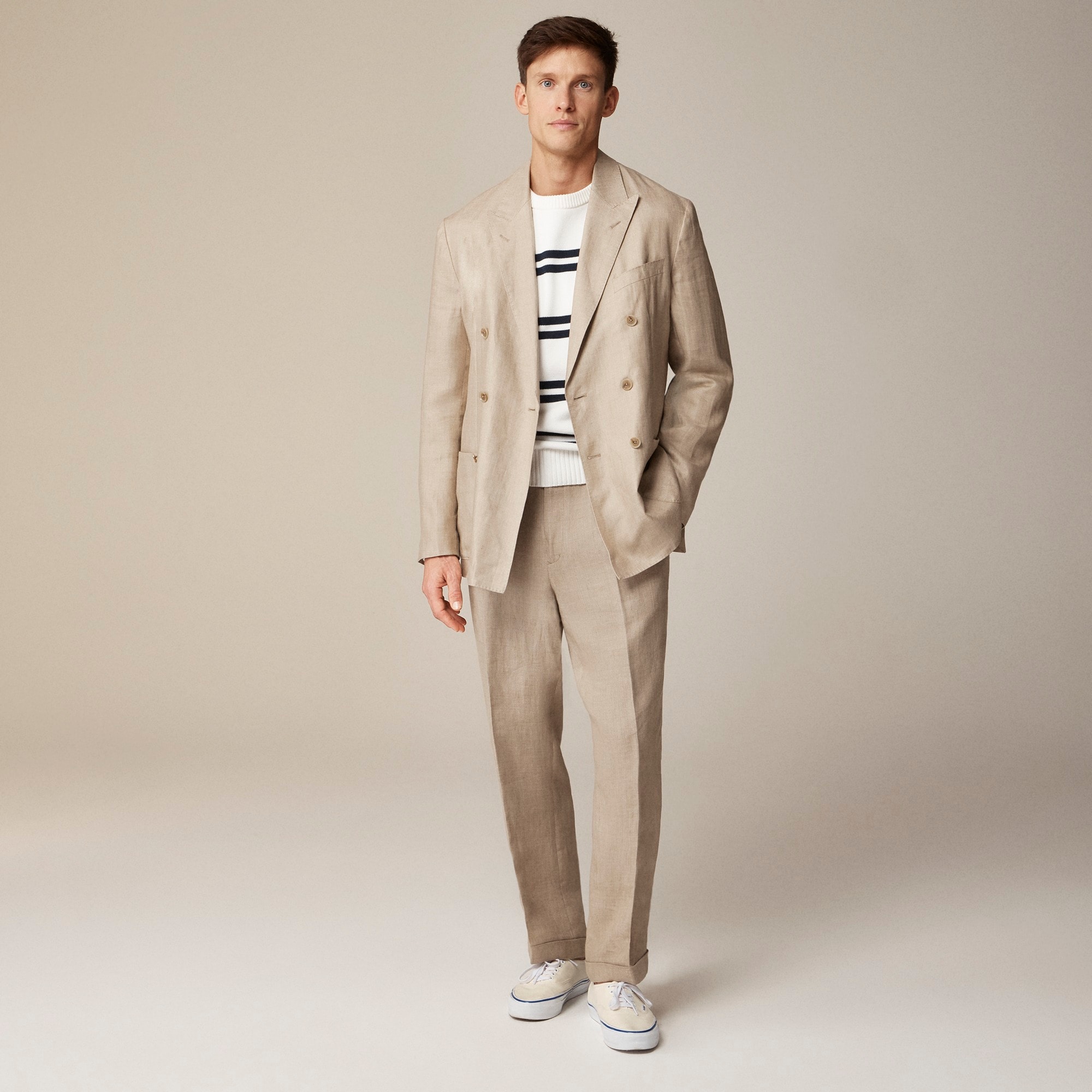  Crosby Classic-fit double-breasted unstructured suit jacket in linen blend