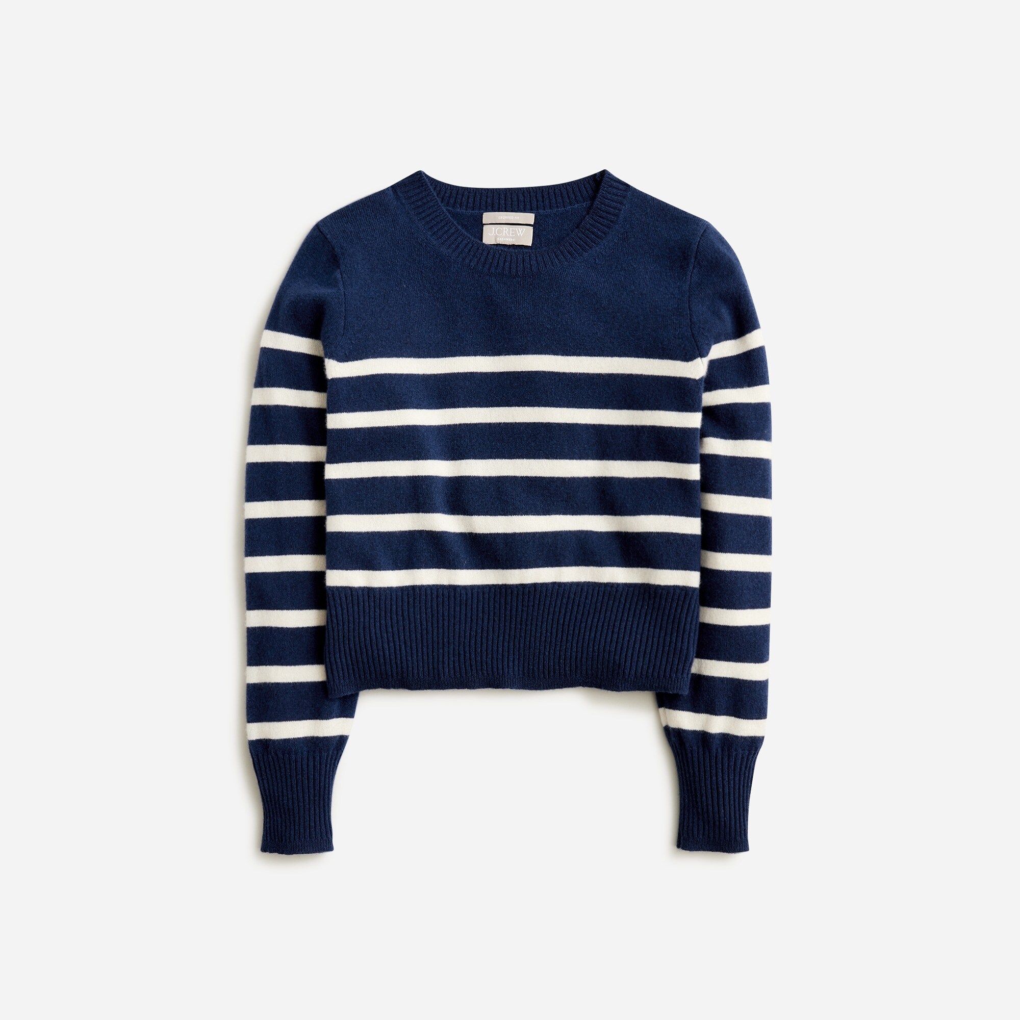  Cashmere shrunken crewneck sweater in stripe