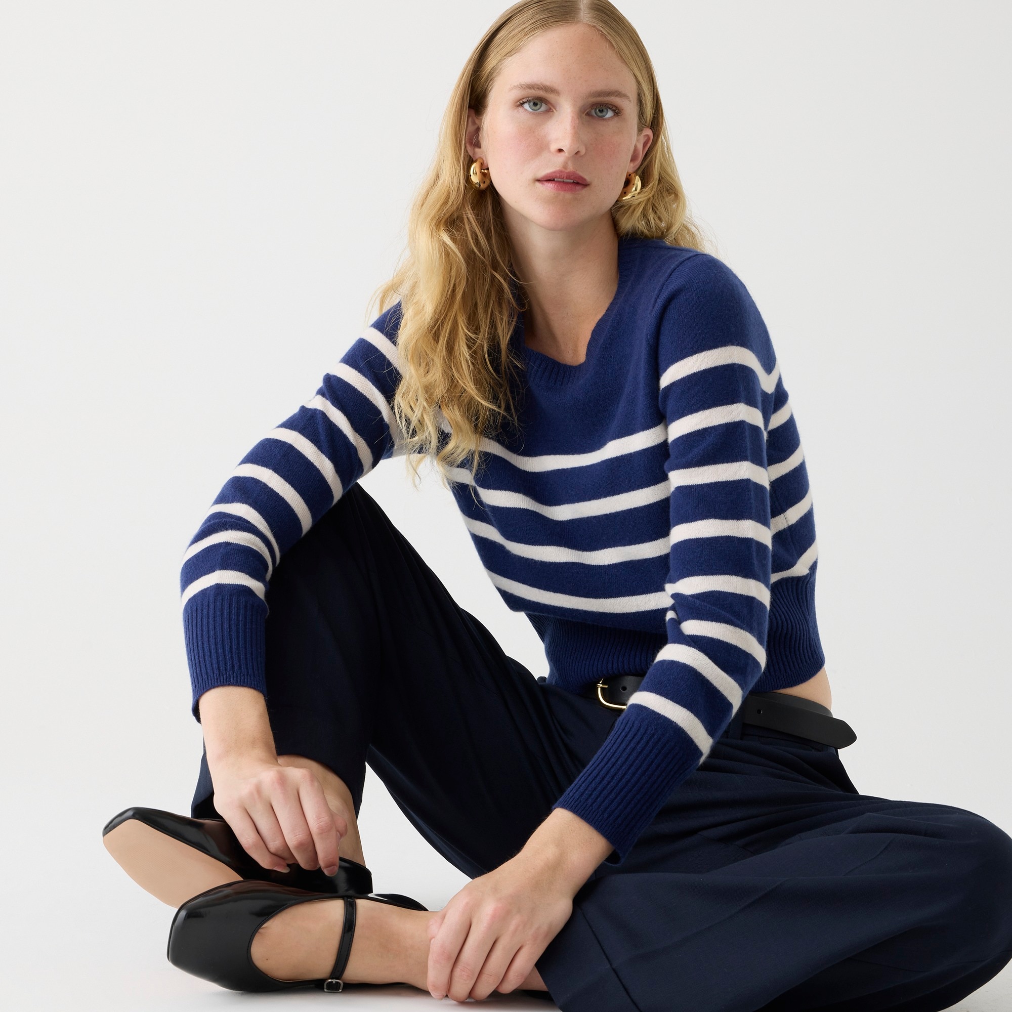 J.Crew: Cashmere Shrunken Crewneck Sweater In Stripe For Women