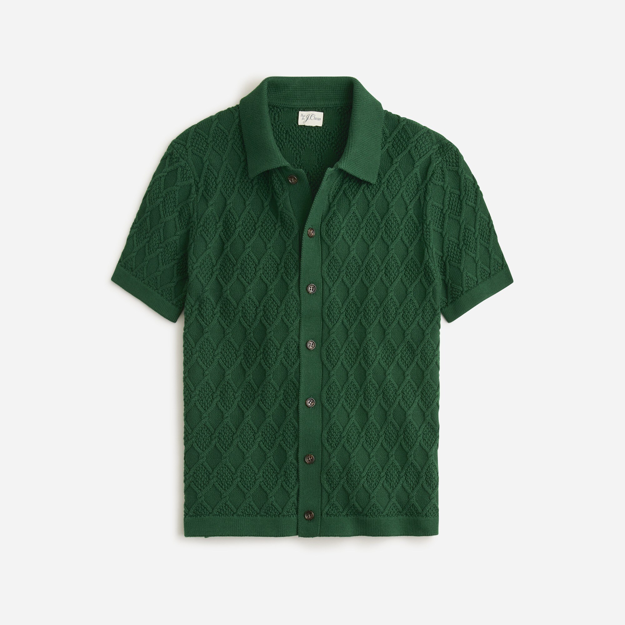 Short-sleeve heritage cotton diamond cable-knit sweater-polo