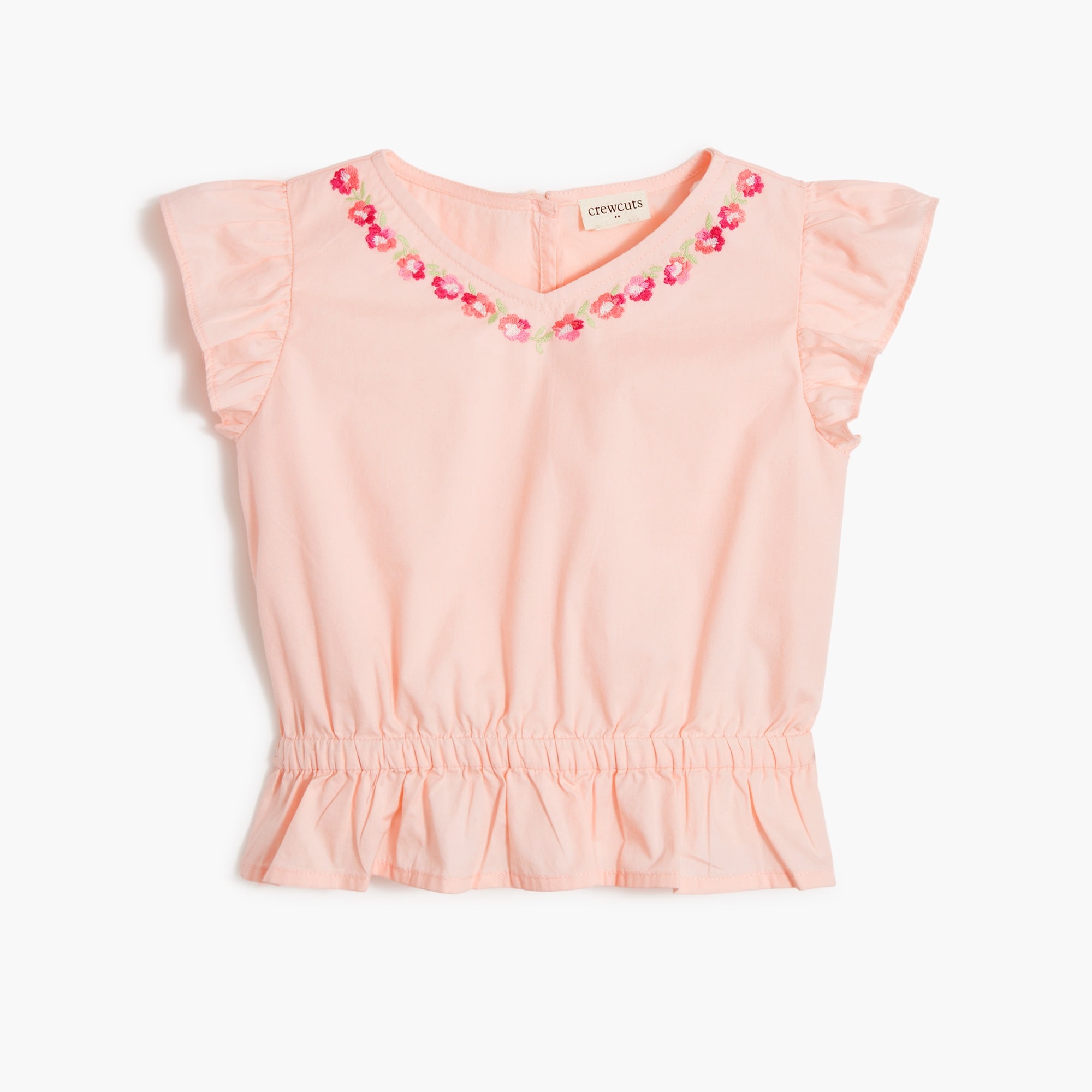 Girls' embroidered ruffle V-neck top