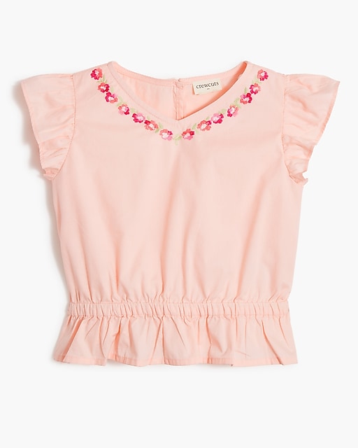  Girls' embroidered ruffle V-neck top