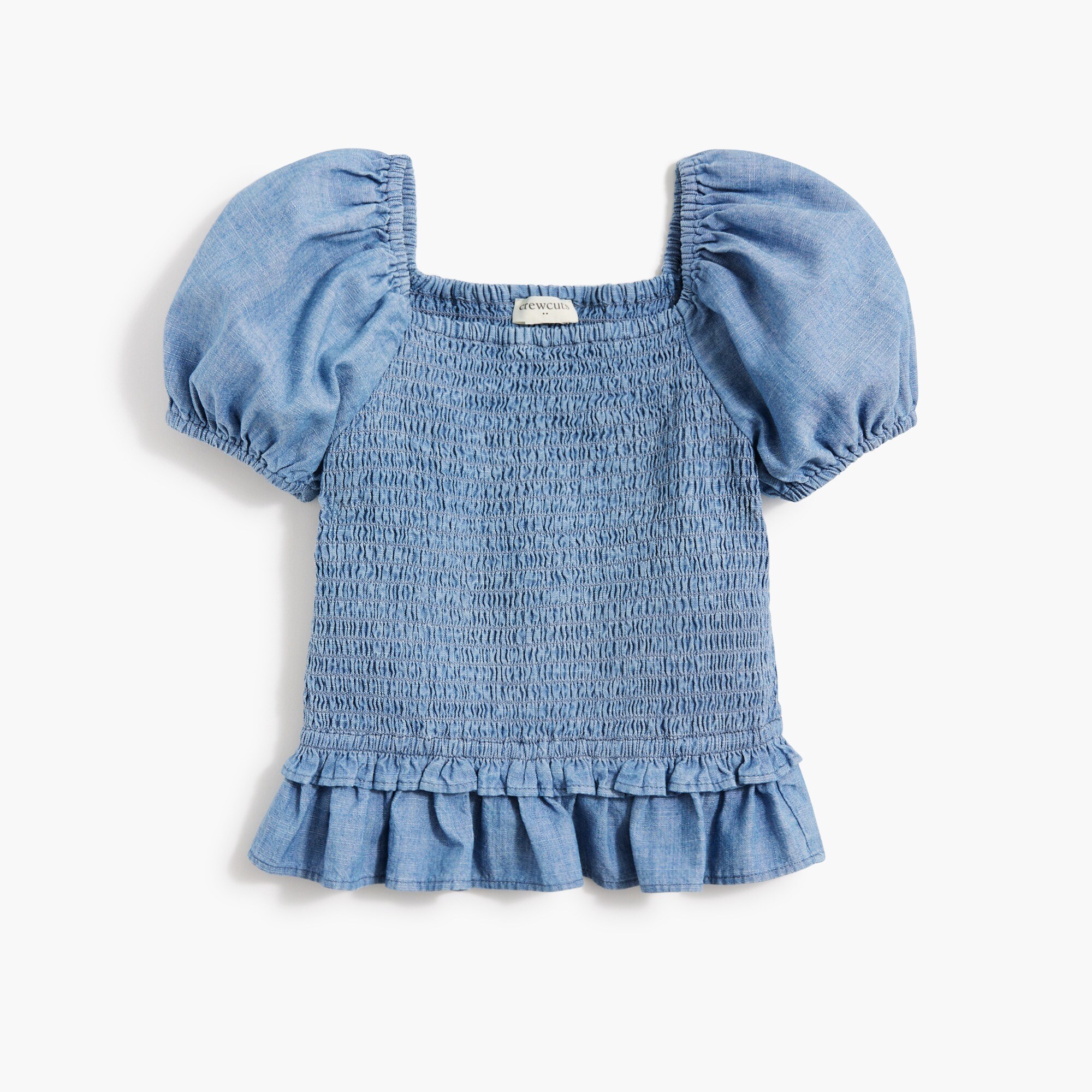 Girls' chambray puff-sleeve top