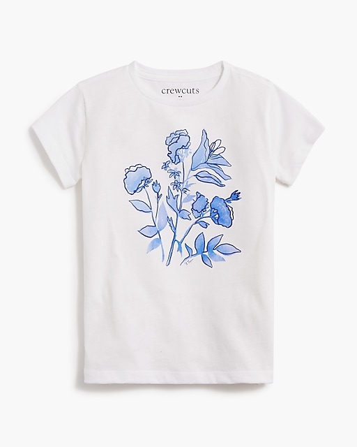  Girls' embroidered flowers graphic tee