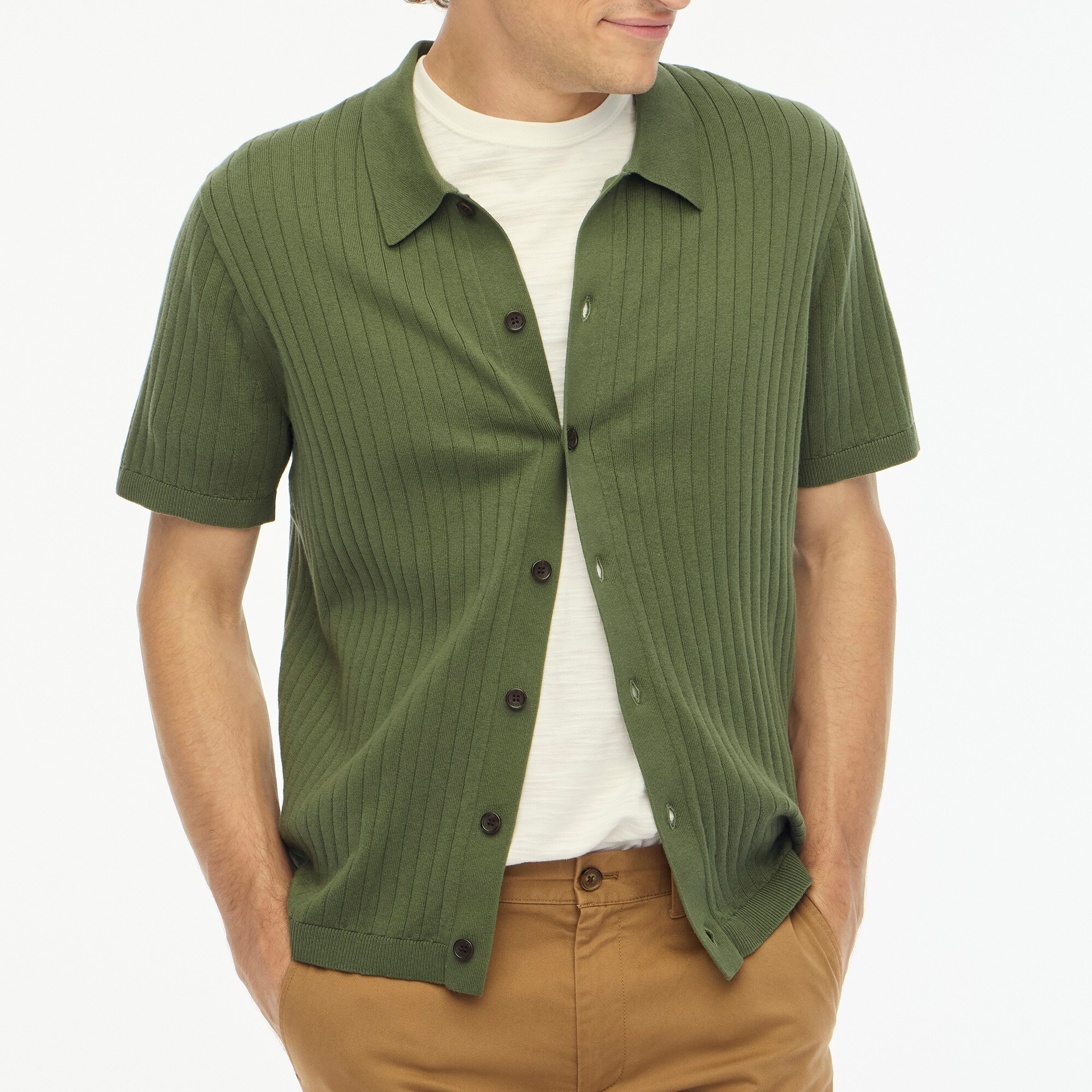  Ribbed button-down sweater-polo
