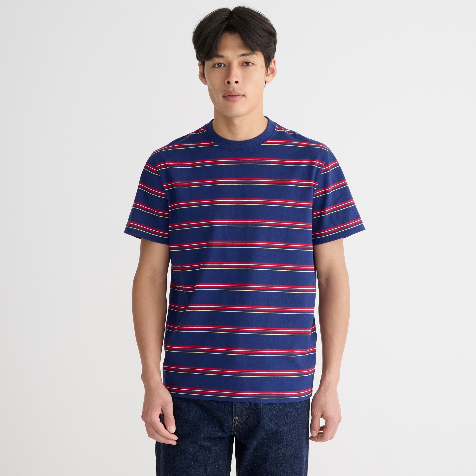 mens Relaxed premium-weight cotton T-shirt in stripe
