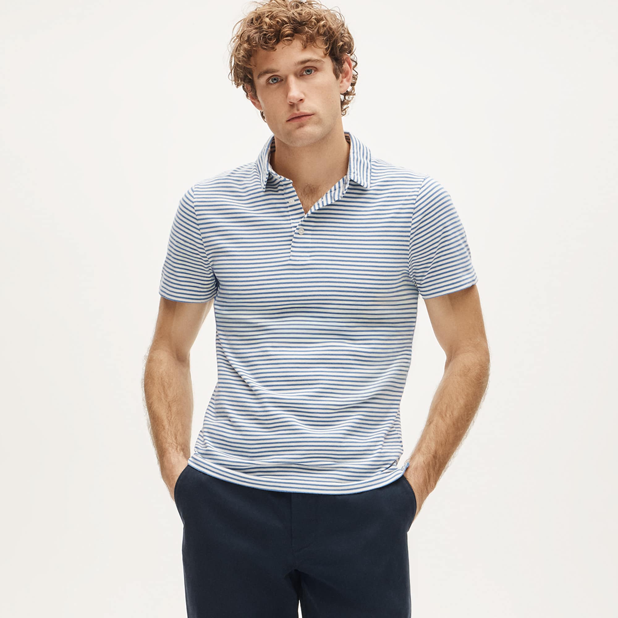 Sueded cotton polo shirt in stripe