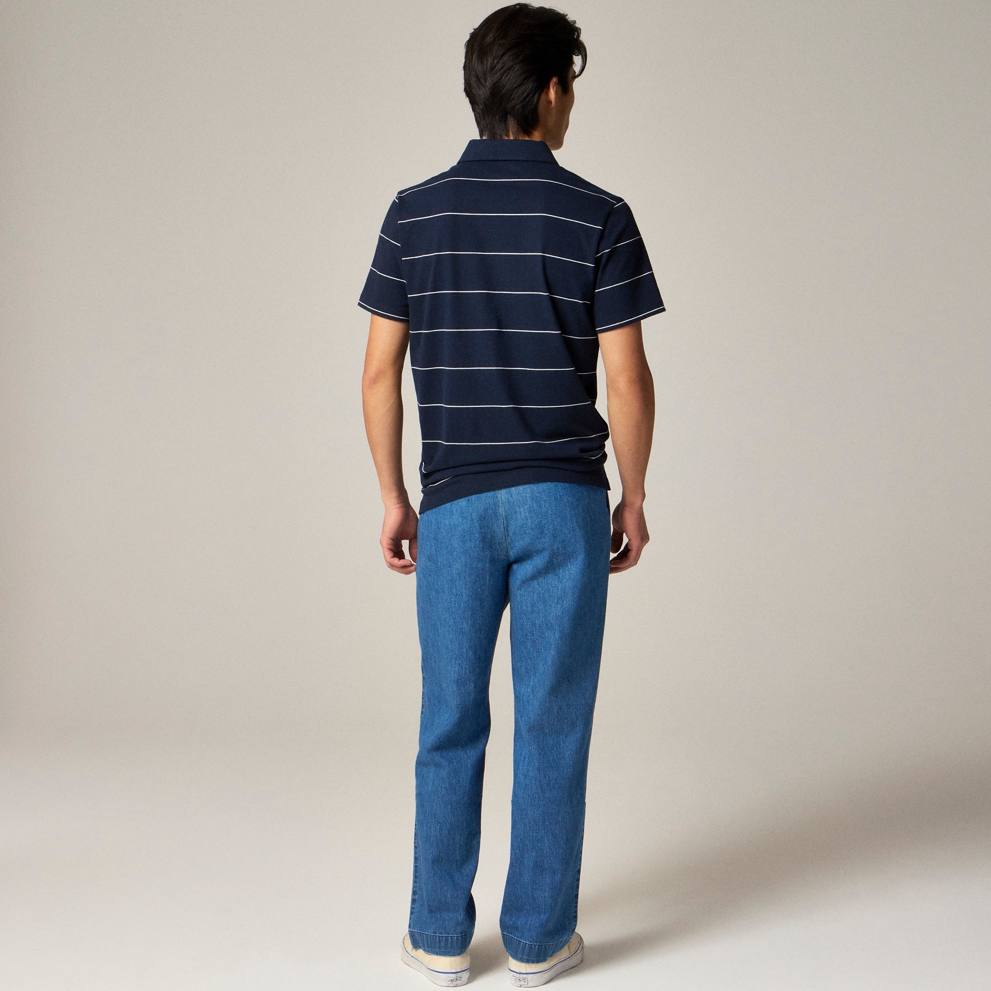 Sueded cotton polo shirt in stripe