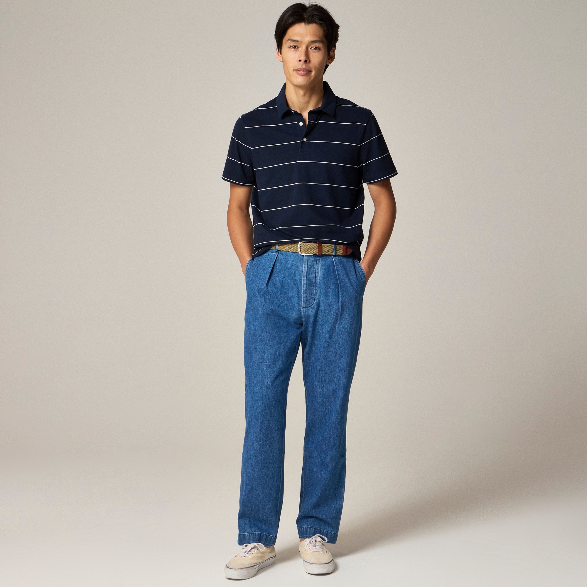 Sueded cotton polo shirt in stripe