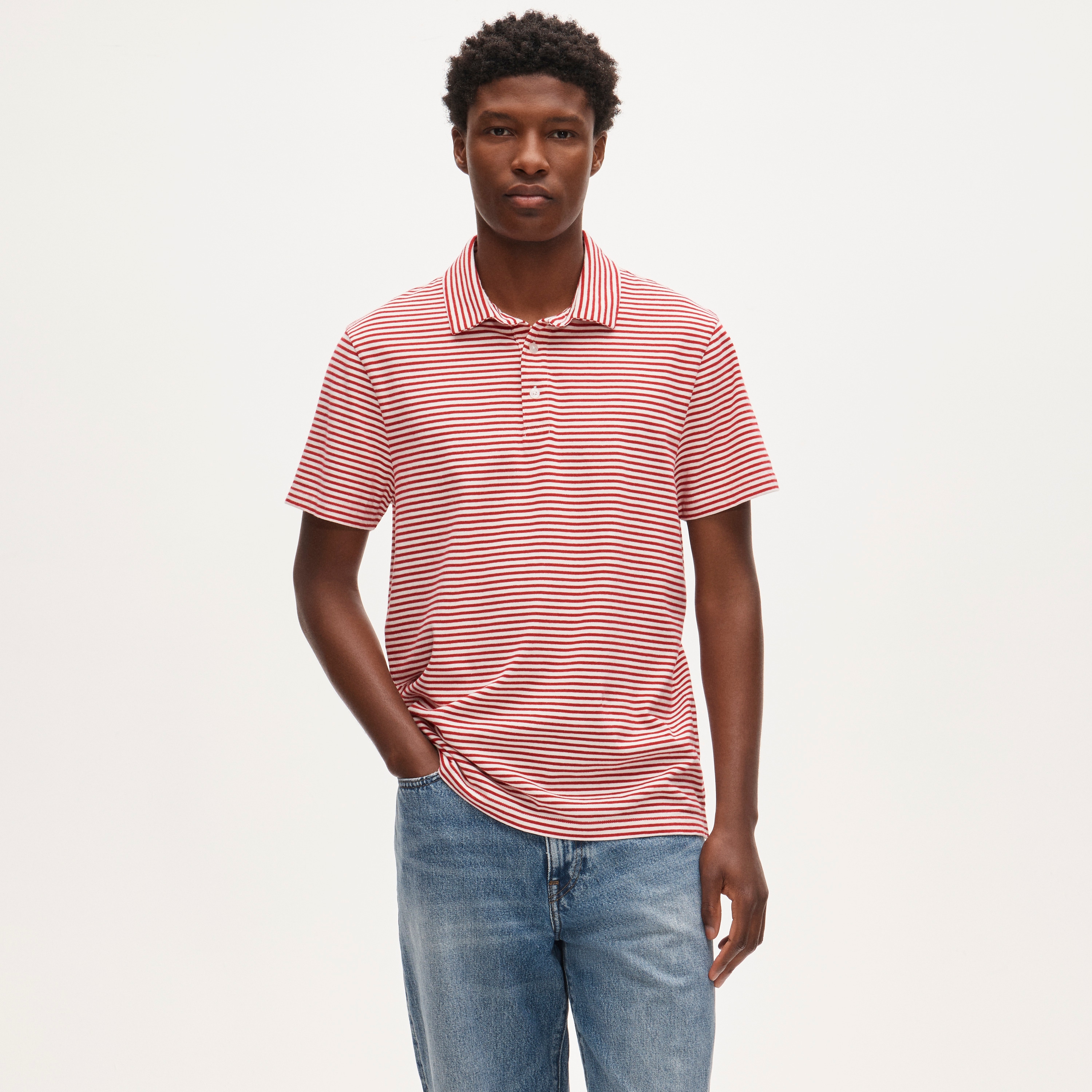 Sueded cotton polo shirt in stripe