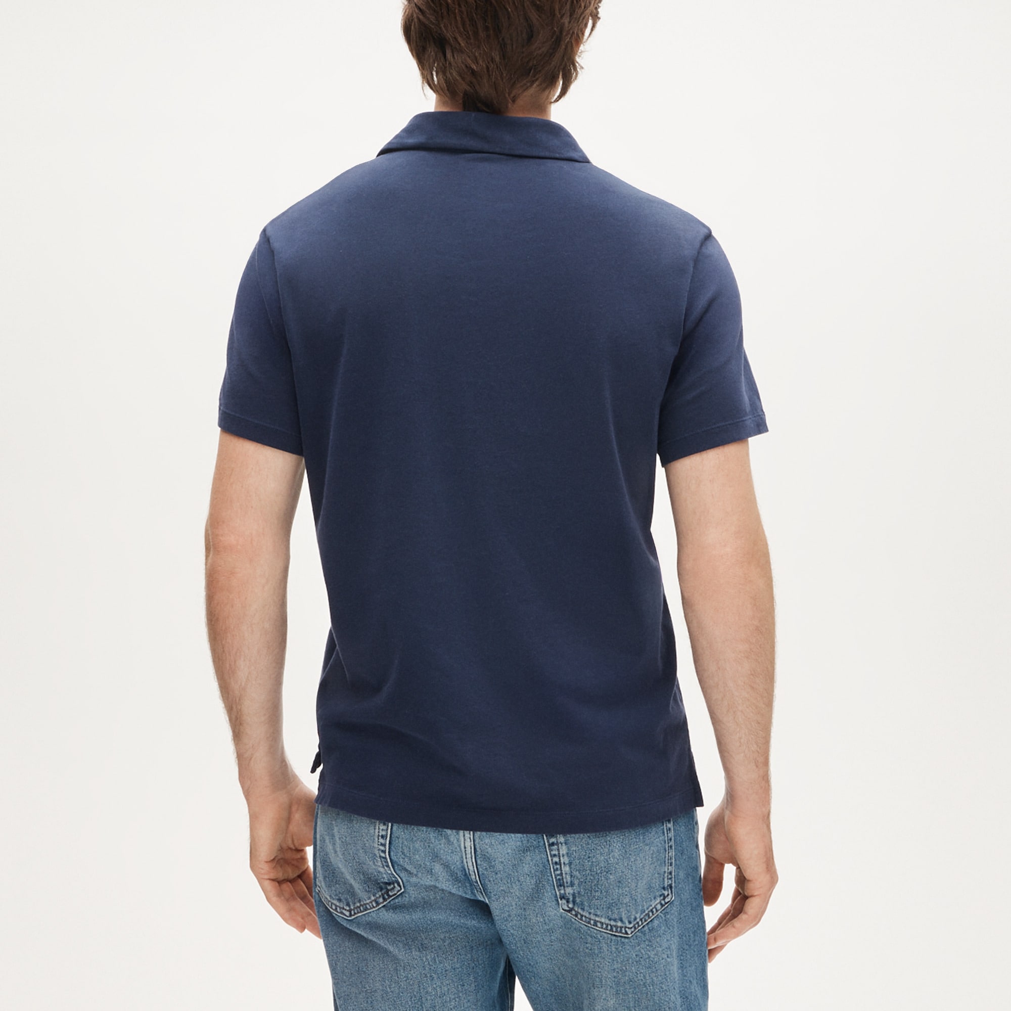 Short-sleeve Cotton Mesh-stitch Johnny-collar Sweater-polo For Men