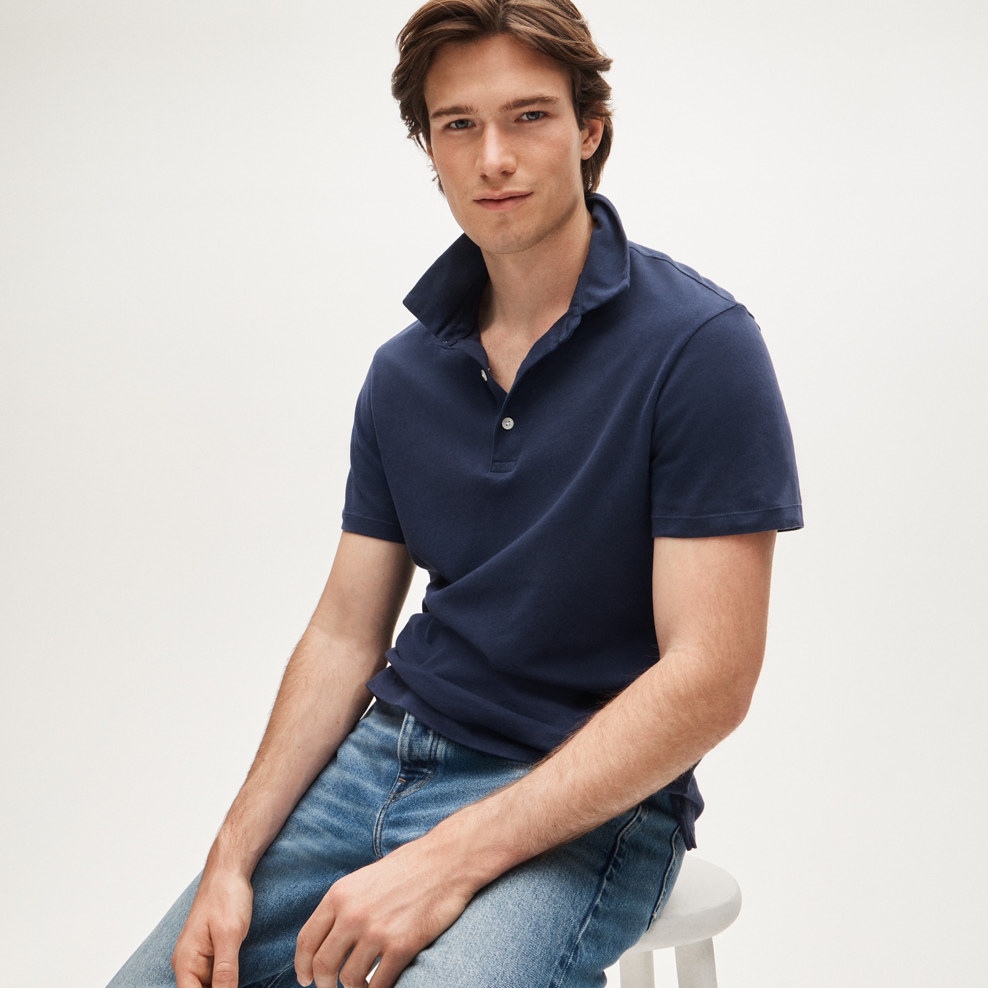 Sueded cotton polo shirt