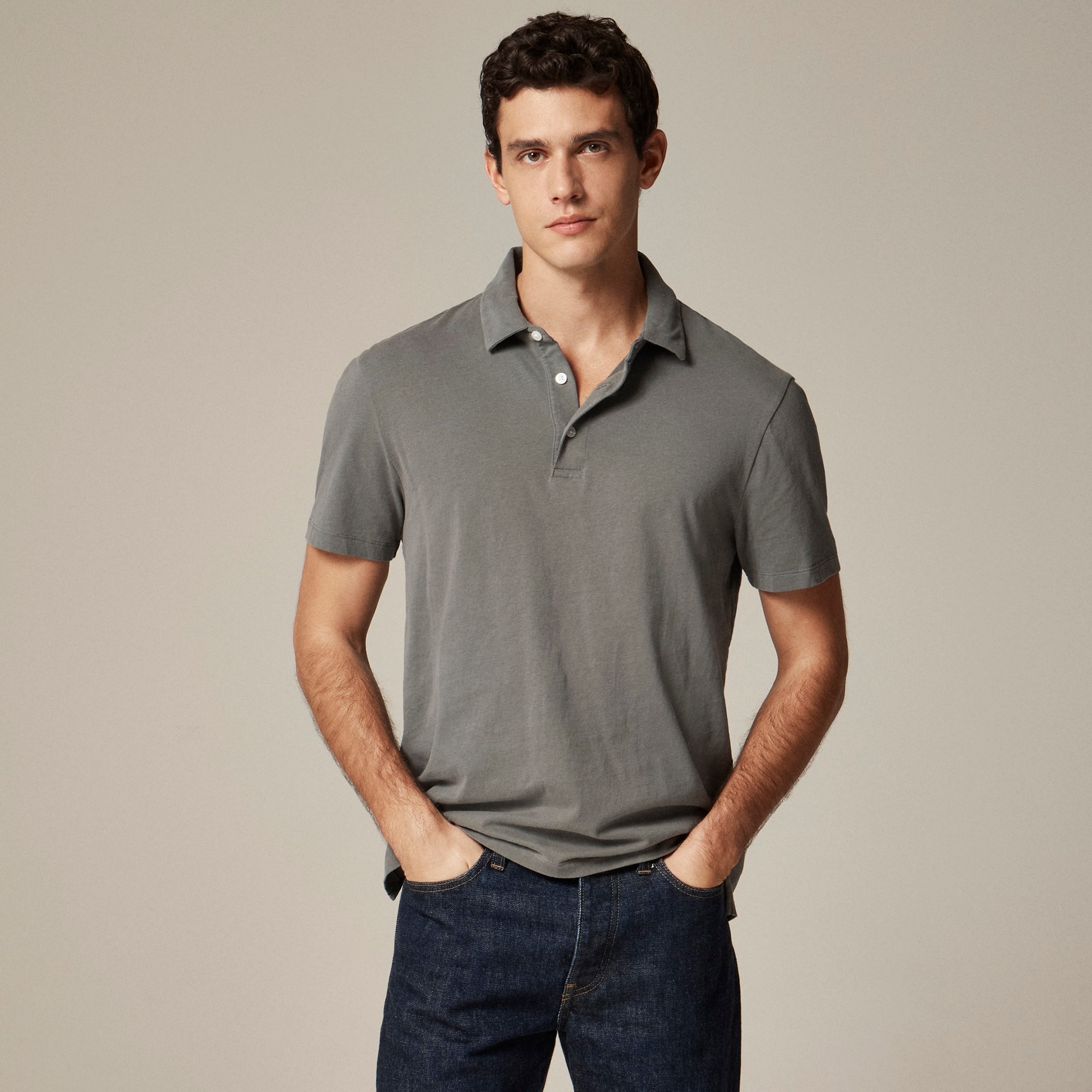 Sueded cotton polo shirt