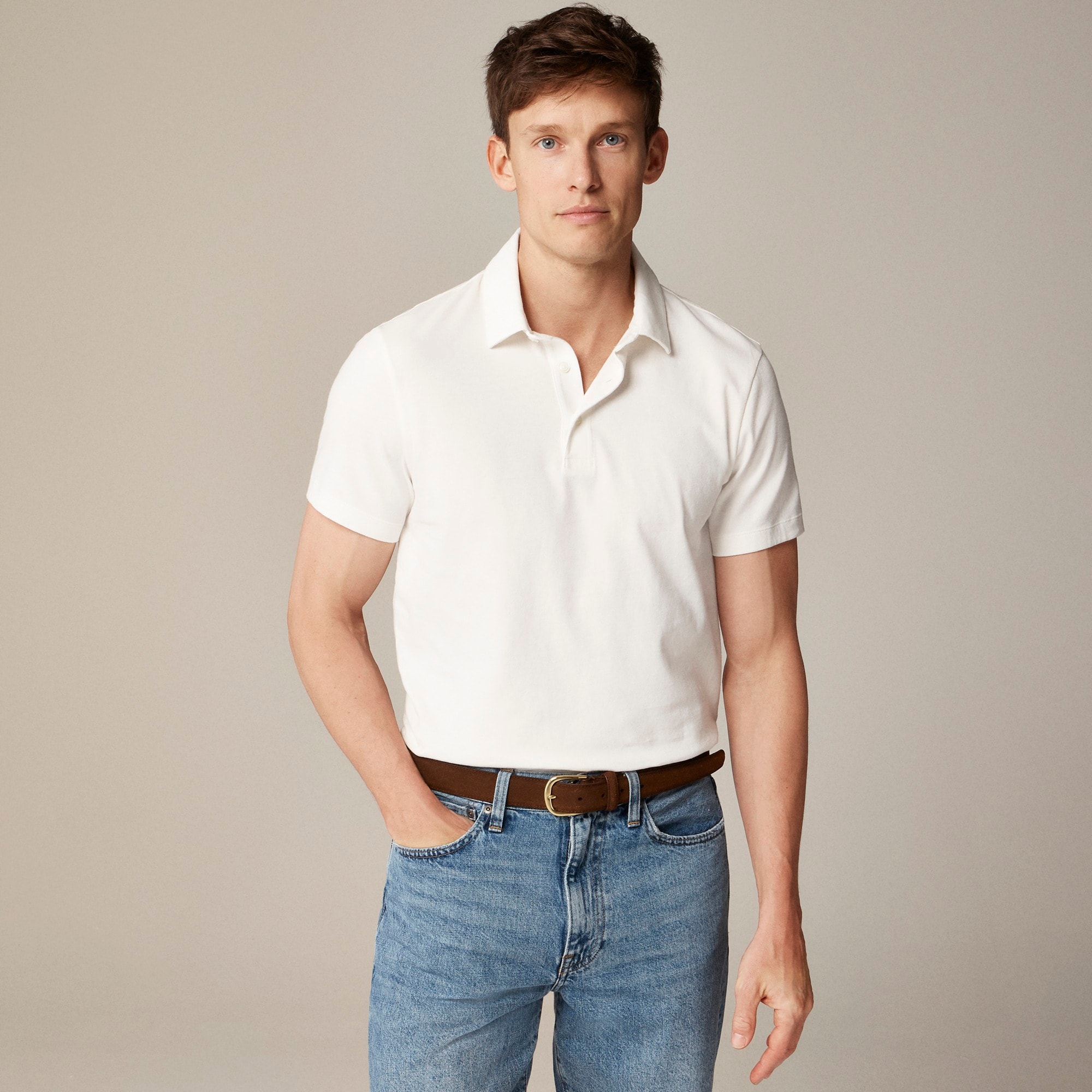 Sueded cotton polo shirt