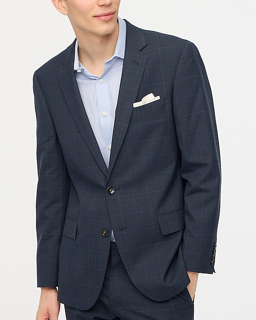  Plaid wool-blend suit jacket