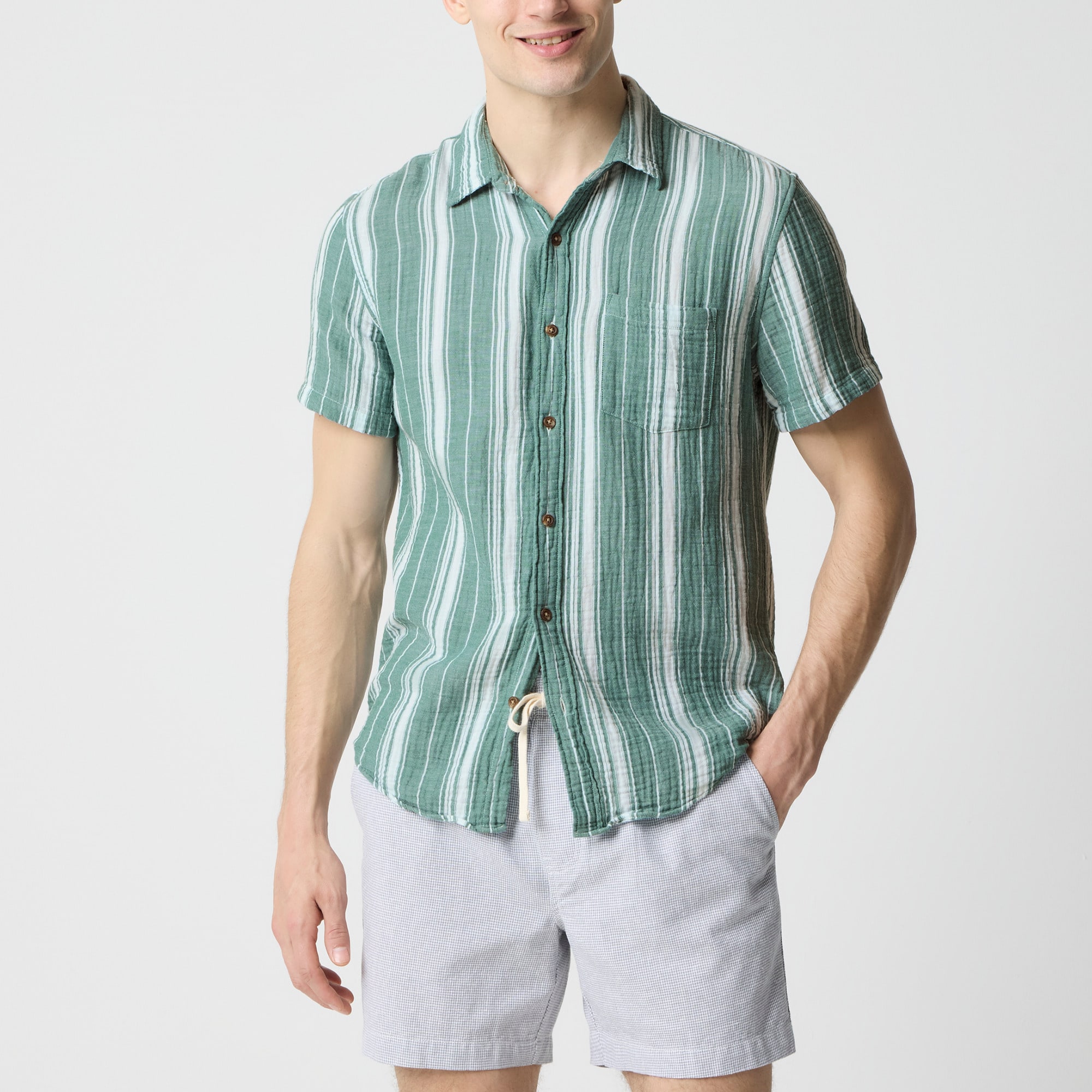 mens Slim short-sleeve gauze shirt