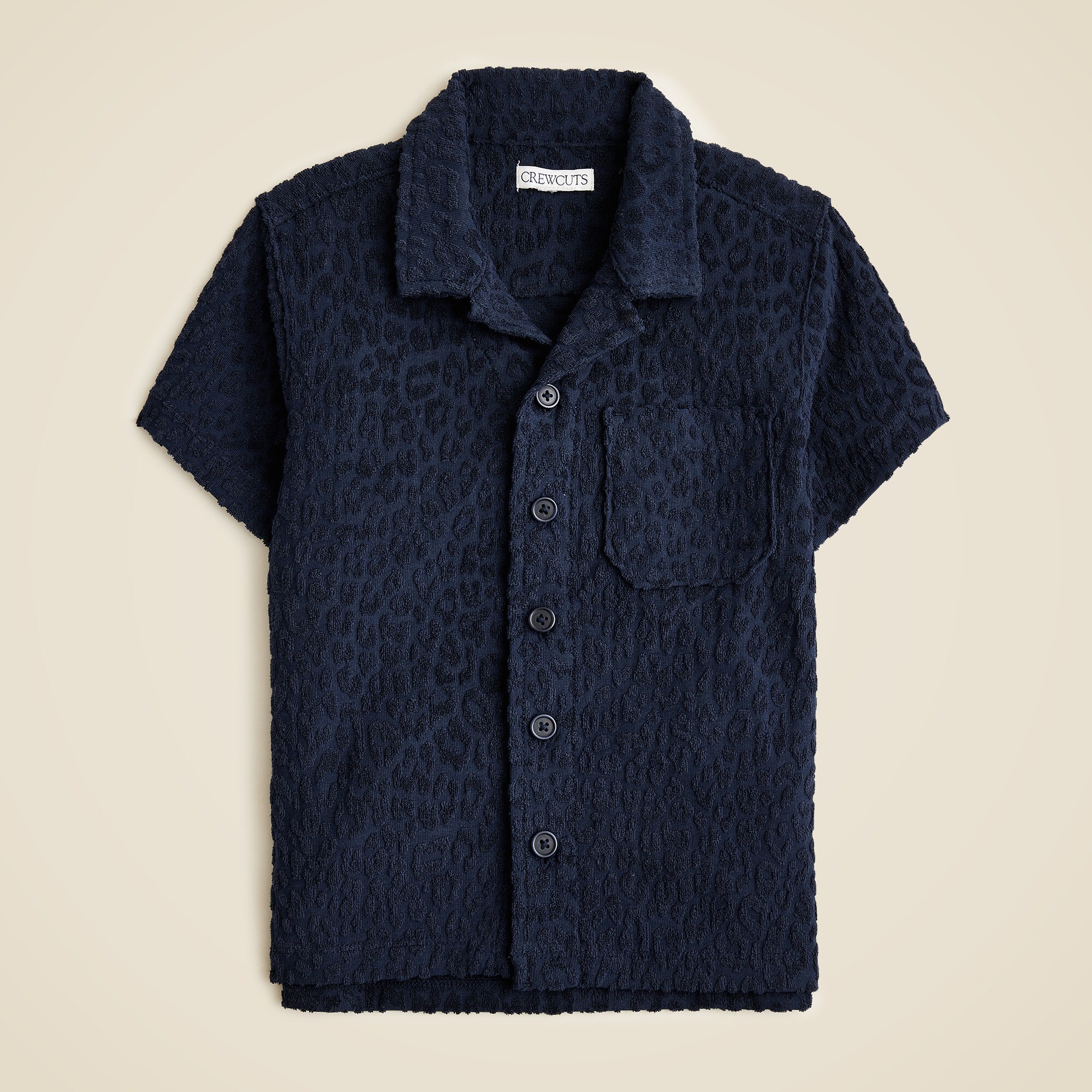 Kids' camp-collar shirt in terry jacquard