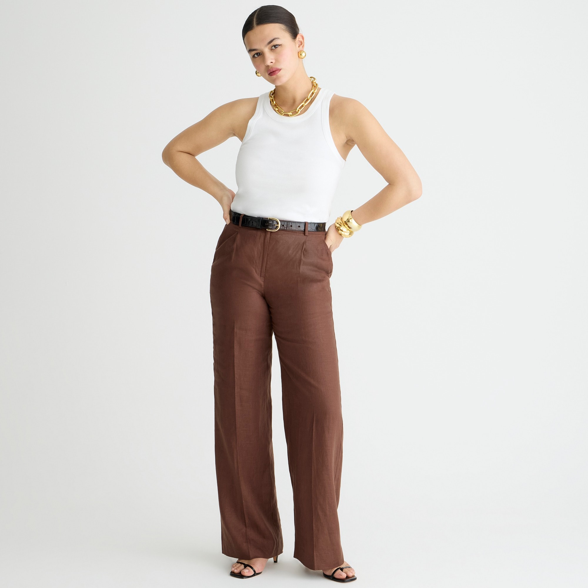 womens Petite wide-leg essential pant in linen