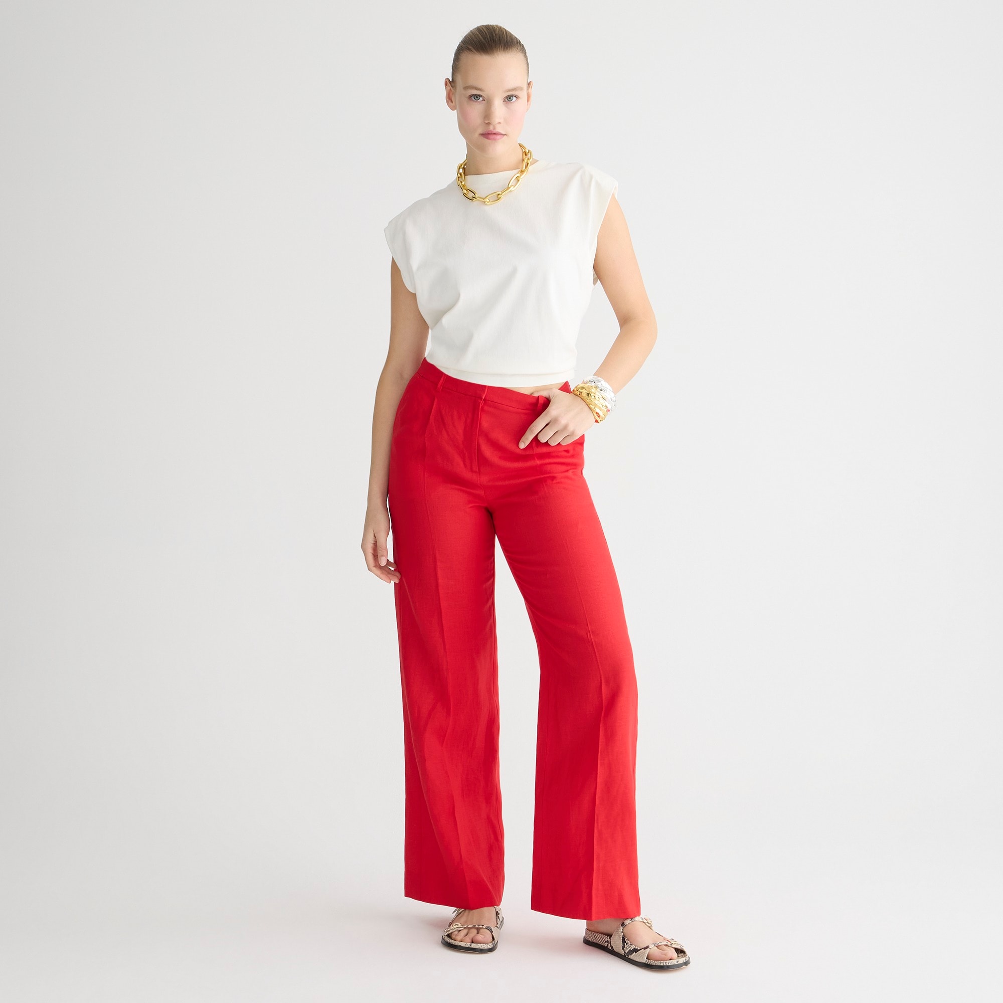 womens Tall wide-leg essential pant in linen