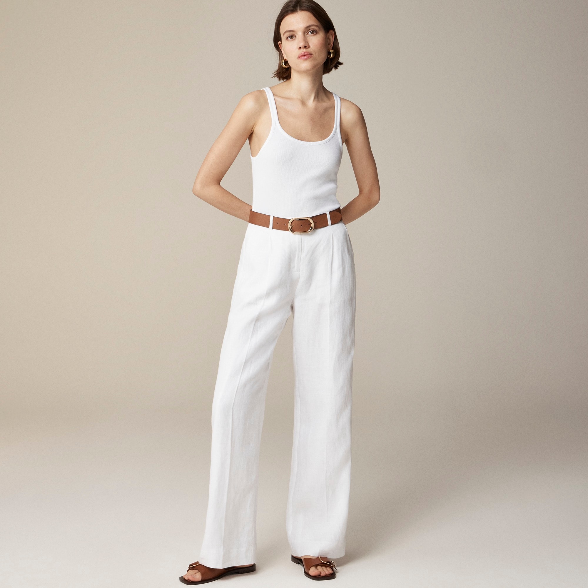 womens Petite wide-leg essential pant in linen