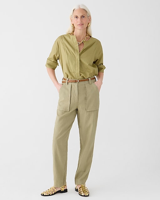 womens Tall seaside cargo pant in linen-TENCEL&trade; blend
