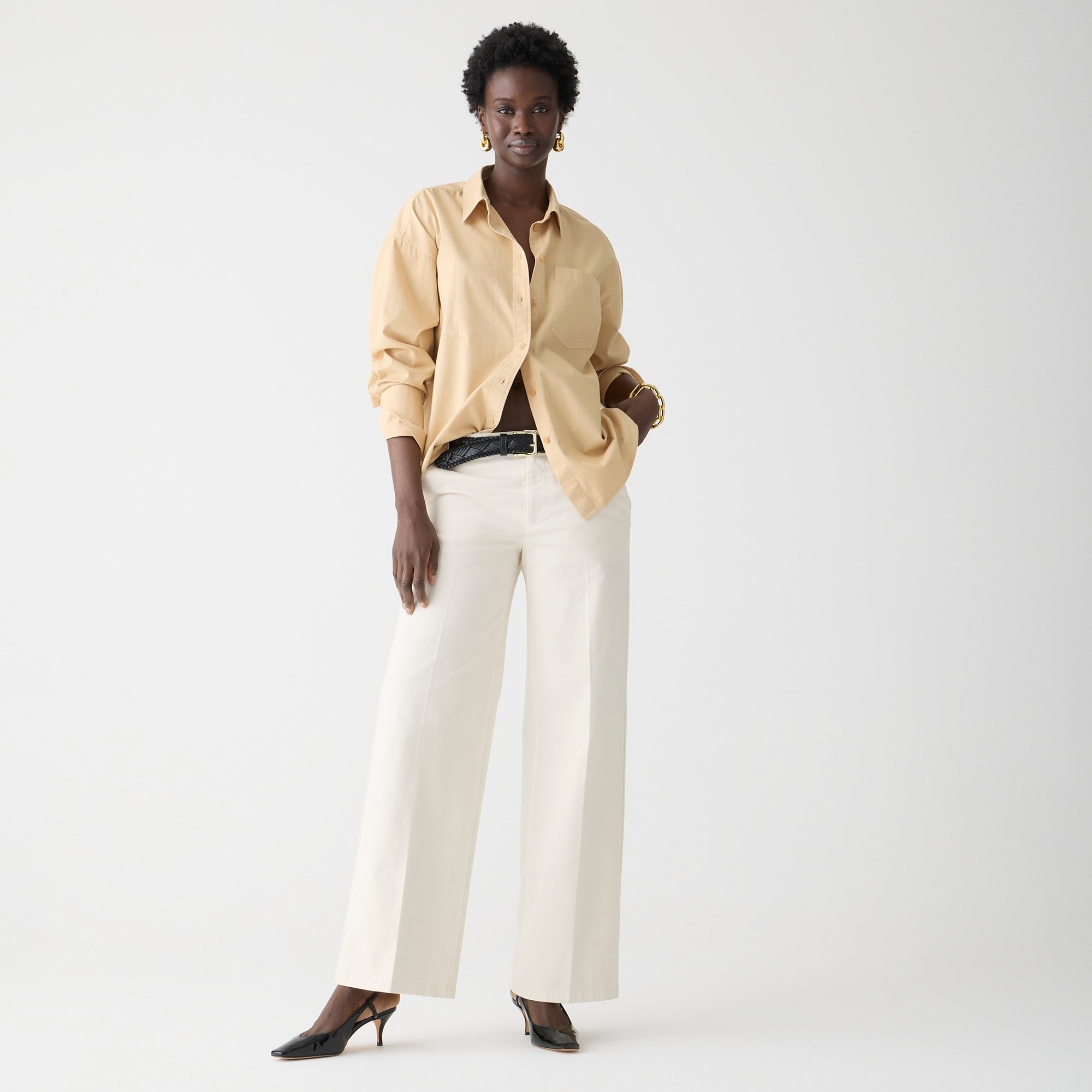 womens Lower-rise wide-leg chino pant in breezy satin