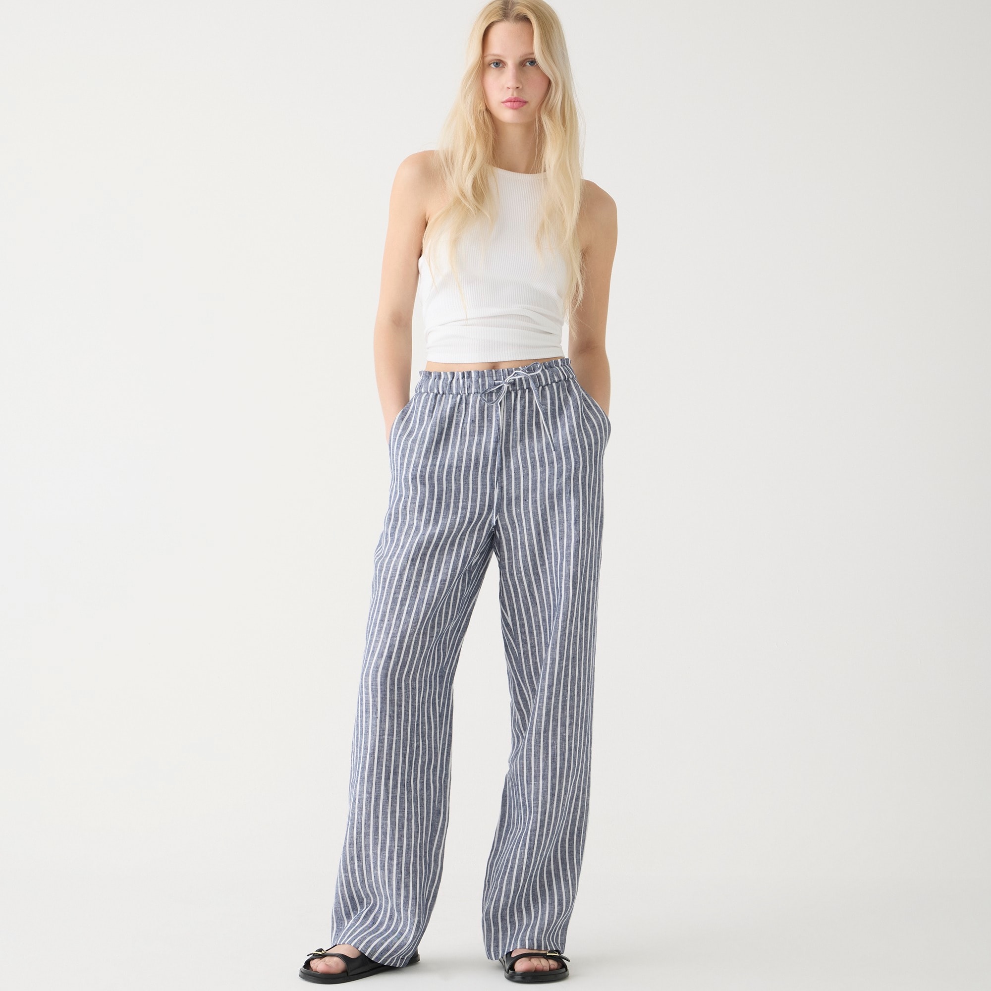womens Petite soleil pant in striped linen