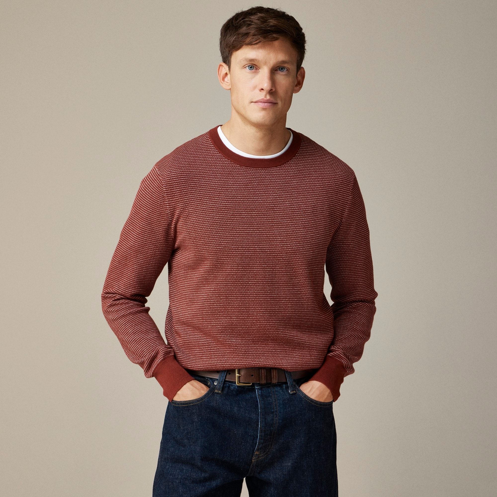  Cotton piqu&eacute;-stitch crewneck sweater