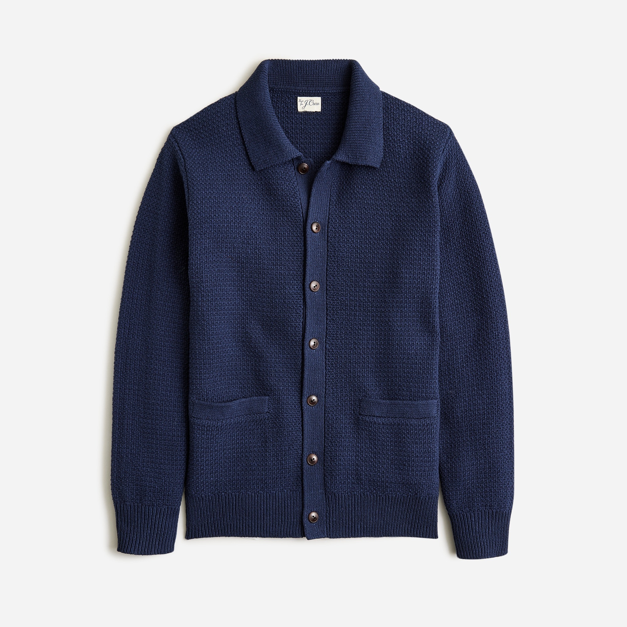  Cotton tuck-stitch cardigan-polo sweater
