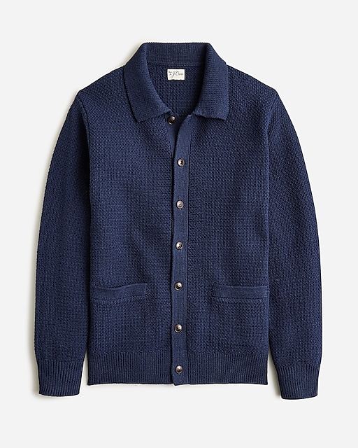  Cotton tuck-stitch cardigan-polo sweater