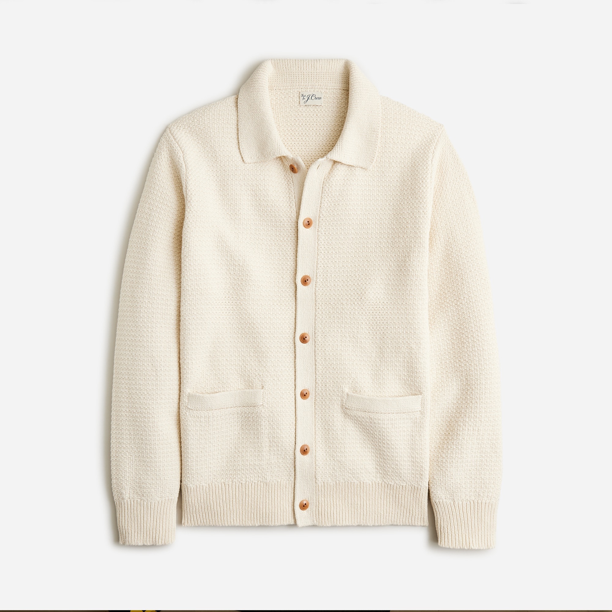 Cotton tuck-stitch cardigan sweater-polo