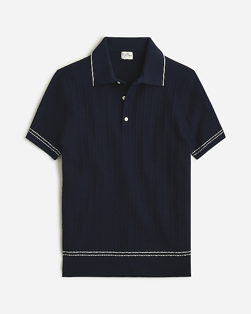  Texture-stitch cotton-tipped sweater-polo