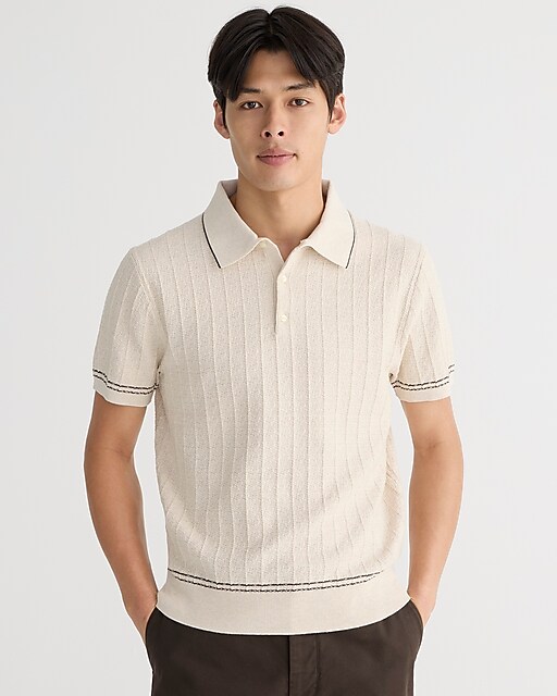 mens Texture-stitch cotton-tipped sweater-polo