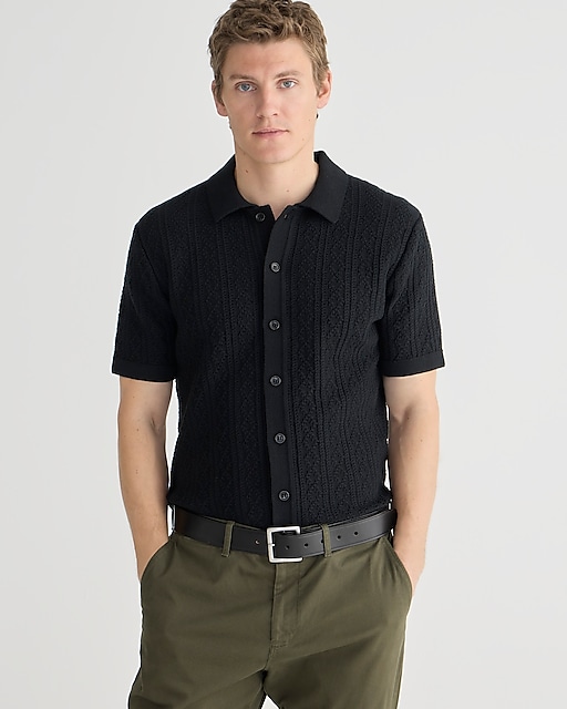 mens Short-sleeve heritage cotton pointelle-stitch sweater-polo