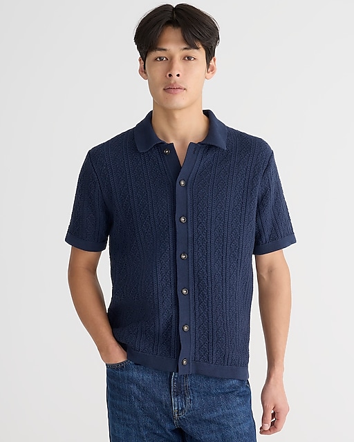 mens Short-sleeve heritage cotton pointelle-stitch sweater