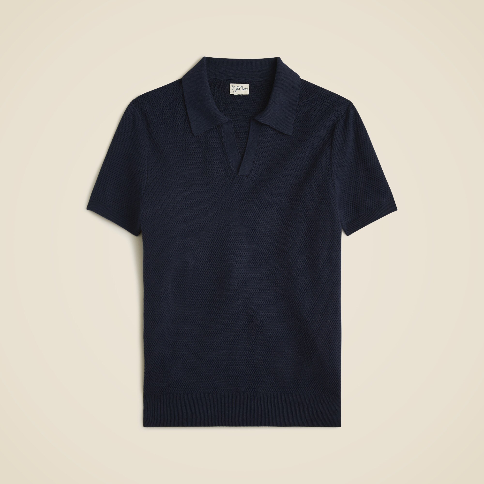 Short-sleeve cotton mesh-stitch johnny-collar sweater-polo