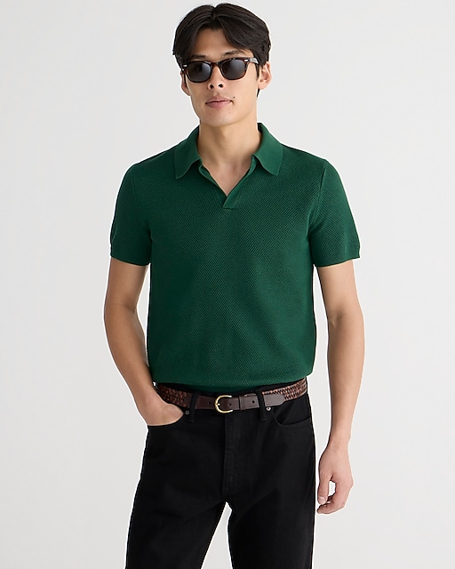 mens Short-sleeve cotton mesh-stitch johnny-collar sweater-polo
