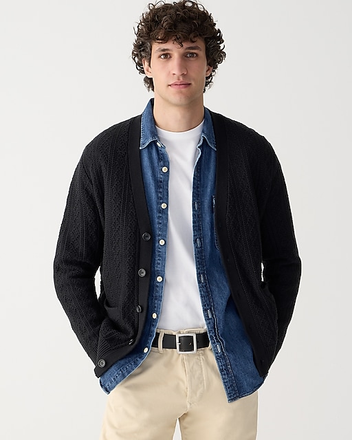 mens Heritage cotton pointelle-stitch cardigan sweater