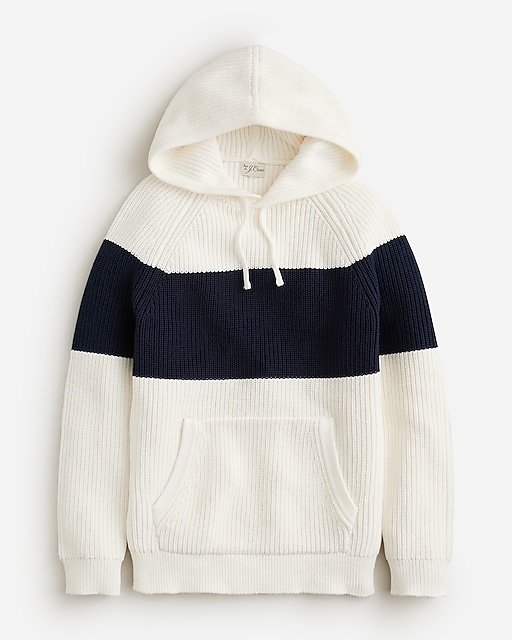 mens Cotton shaker-stitch hooded sweater