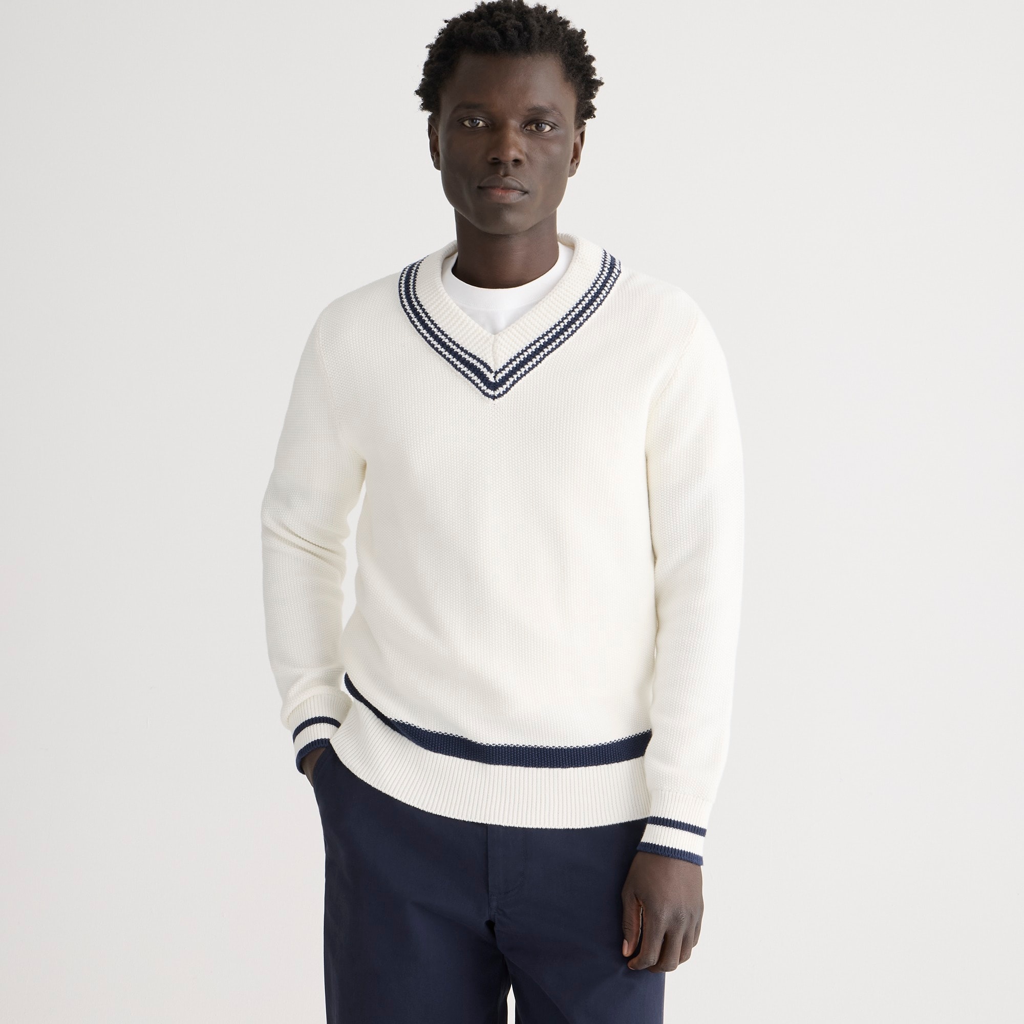 mens Cotton V-neck cricket sweater